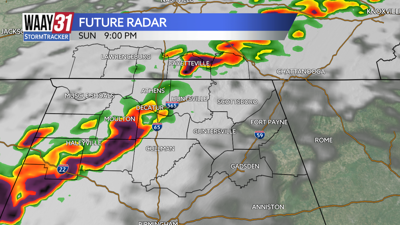 Future radar at 9pm Sunday
