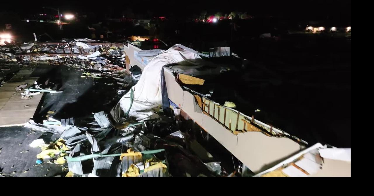 Drone video of tornado destruction in Rogers, Arkansas Video
