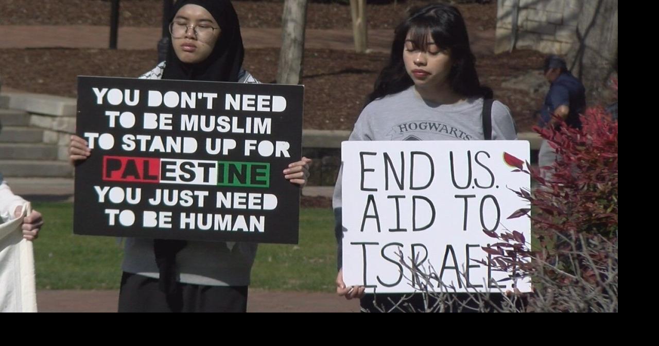 Pro-Palestinian protesters rally in Big Spring Park to demand the U.S ...