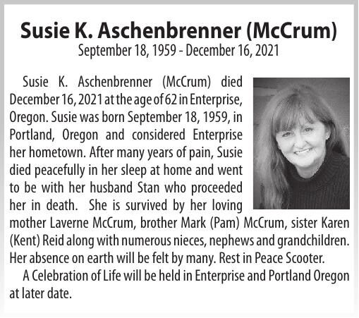 Obituary: Susie K. Aschenbrenner (McCrum), September 18, 1959 - December 16, 2021
