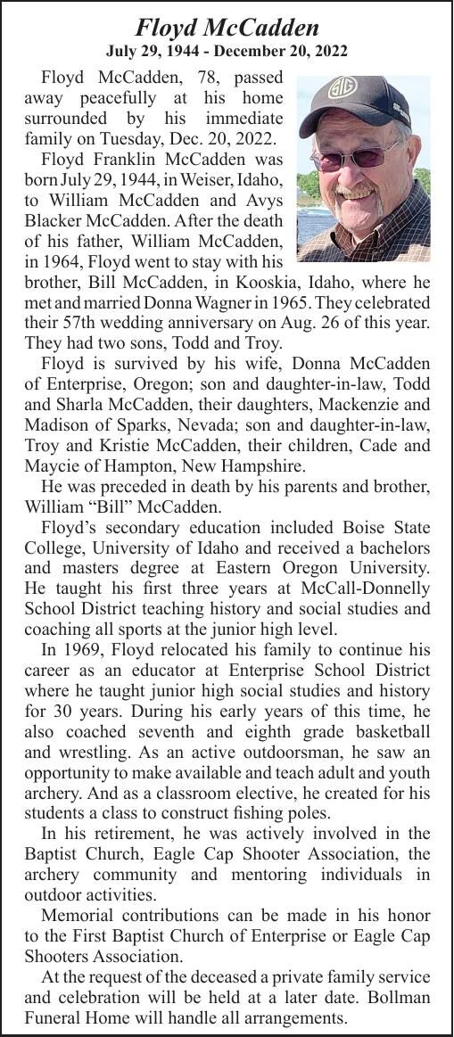 Obituary: Floyd McCadden, July 29, 1944 - December 20, 2022