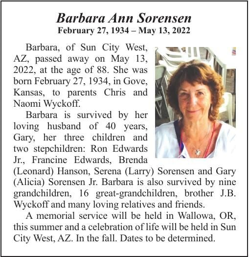 Obituary: Barbara Ann Sorensen, February 27, 1934 - May 13, 2022