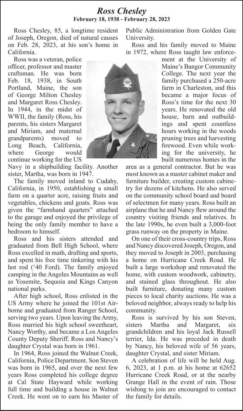 Obituary: Ross Chesley, Feb. 18, 1938 - Feb. 28, 2023 | Obituaries ...