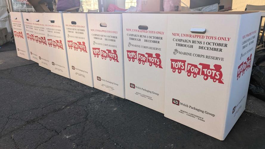 Toys for Tots boxes at Spirit of Giving