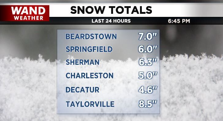 Snow totals over the last 24 hours as of 1/5/2025