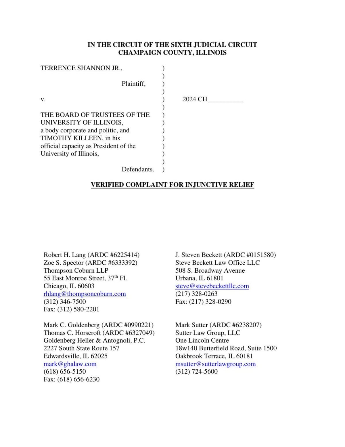 VERIFIED COMPLAINT FOR INJUNCTIVE RELIEF