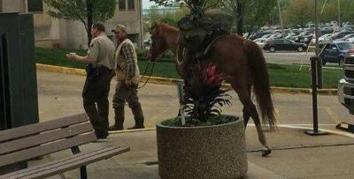 Leroy man arrives at Macon County Courthouse in a unique way
