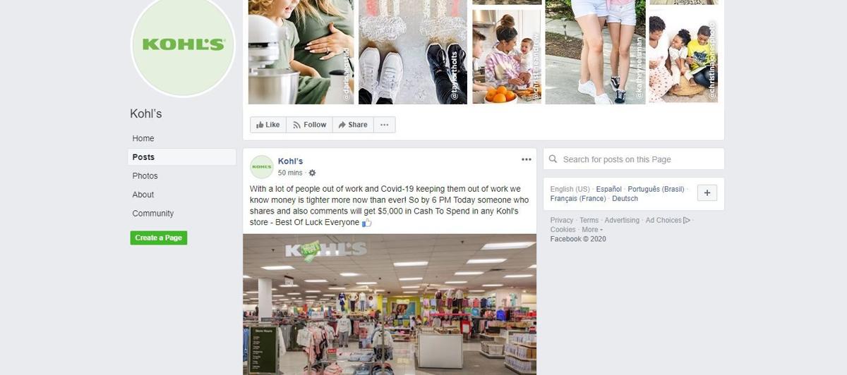 Facebook page offering $5K to spend at Kohl's is fake