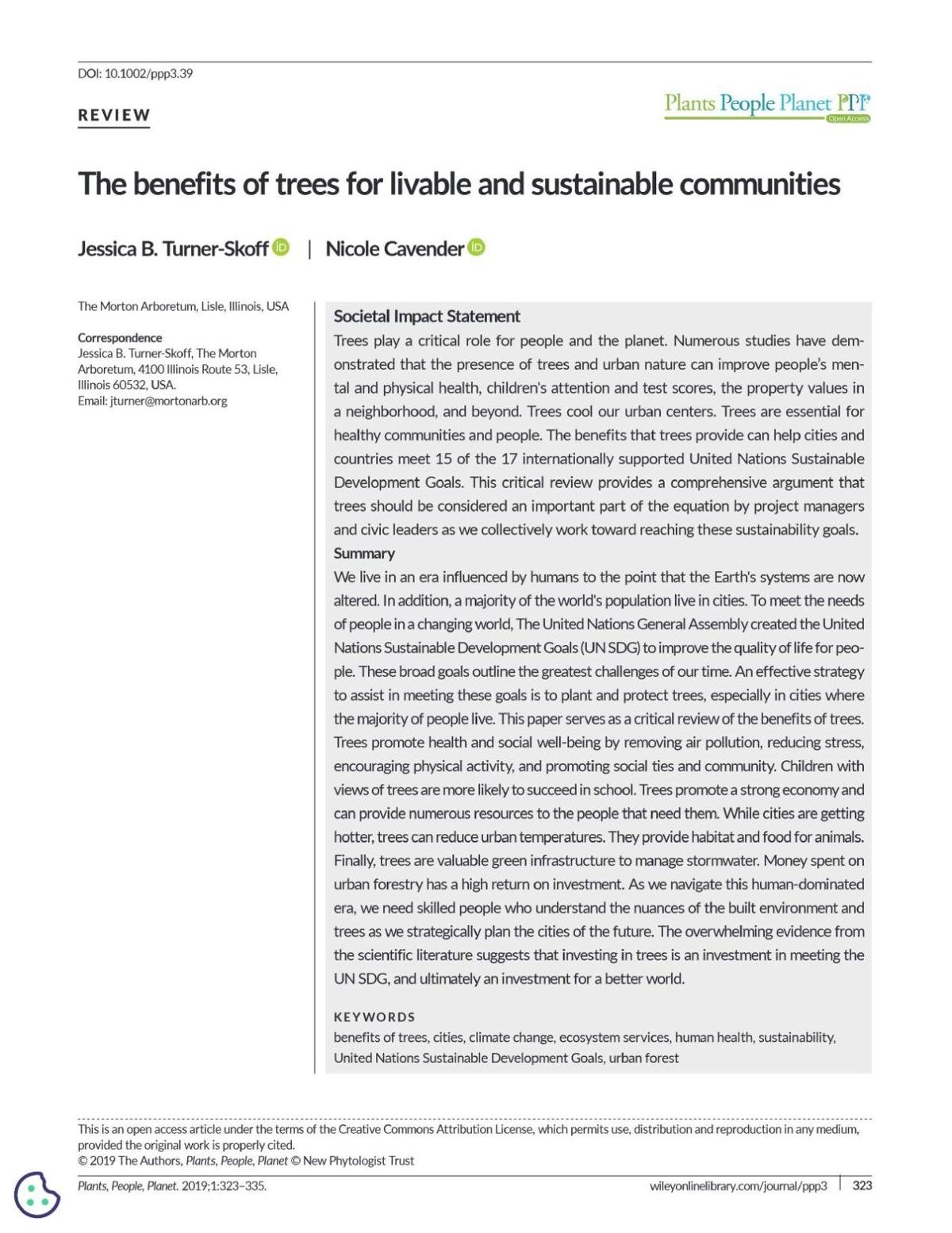 The benefits of trees for livable and sustainable communities