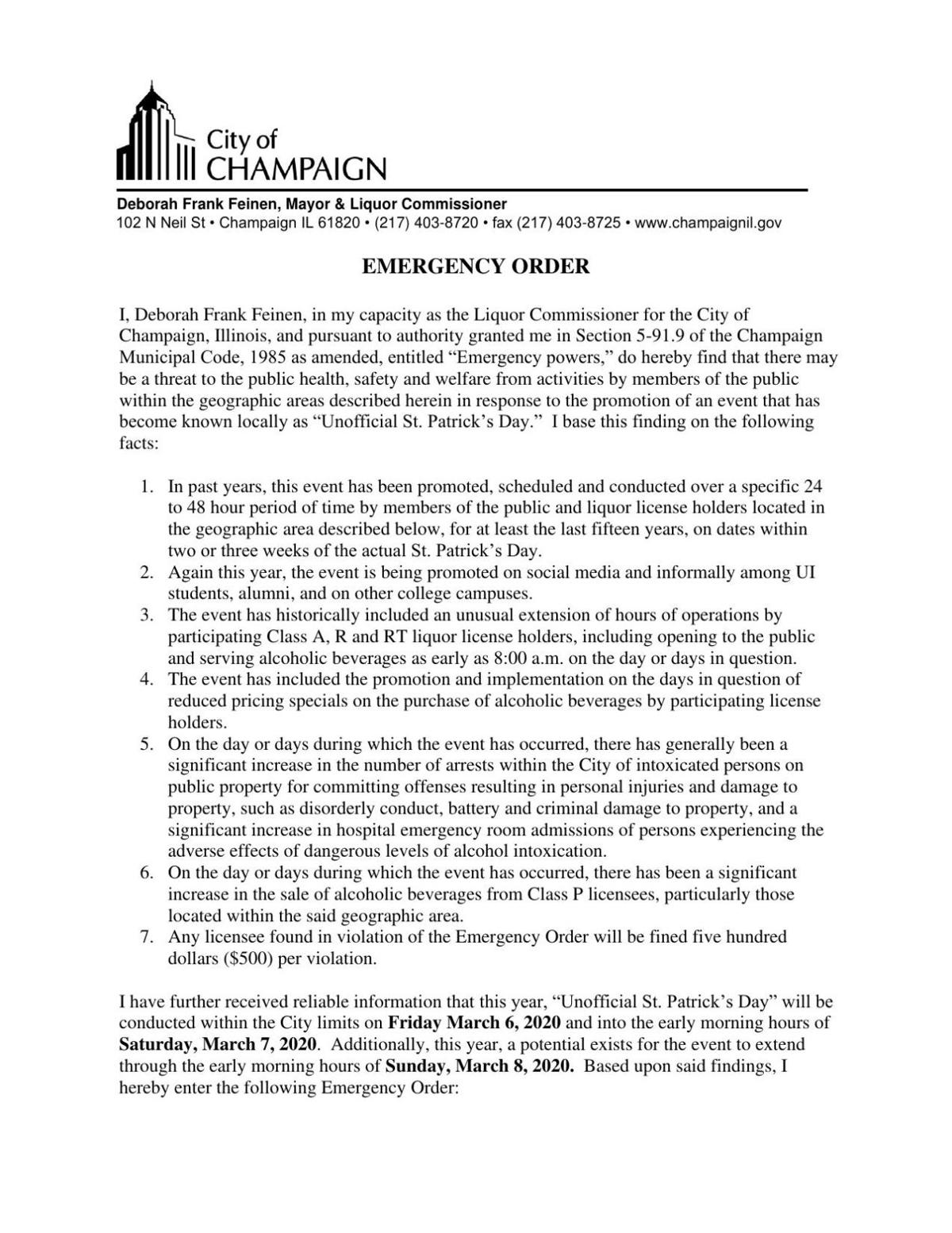 Champaign emergency order - "Unofficial" 2020