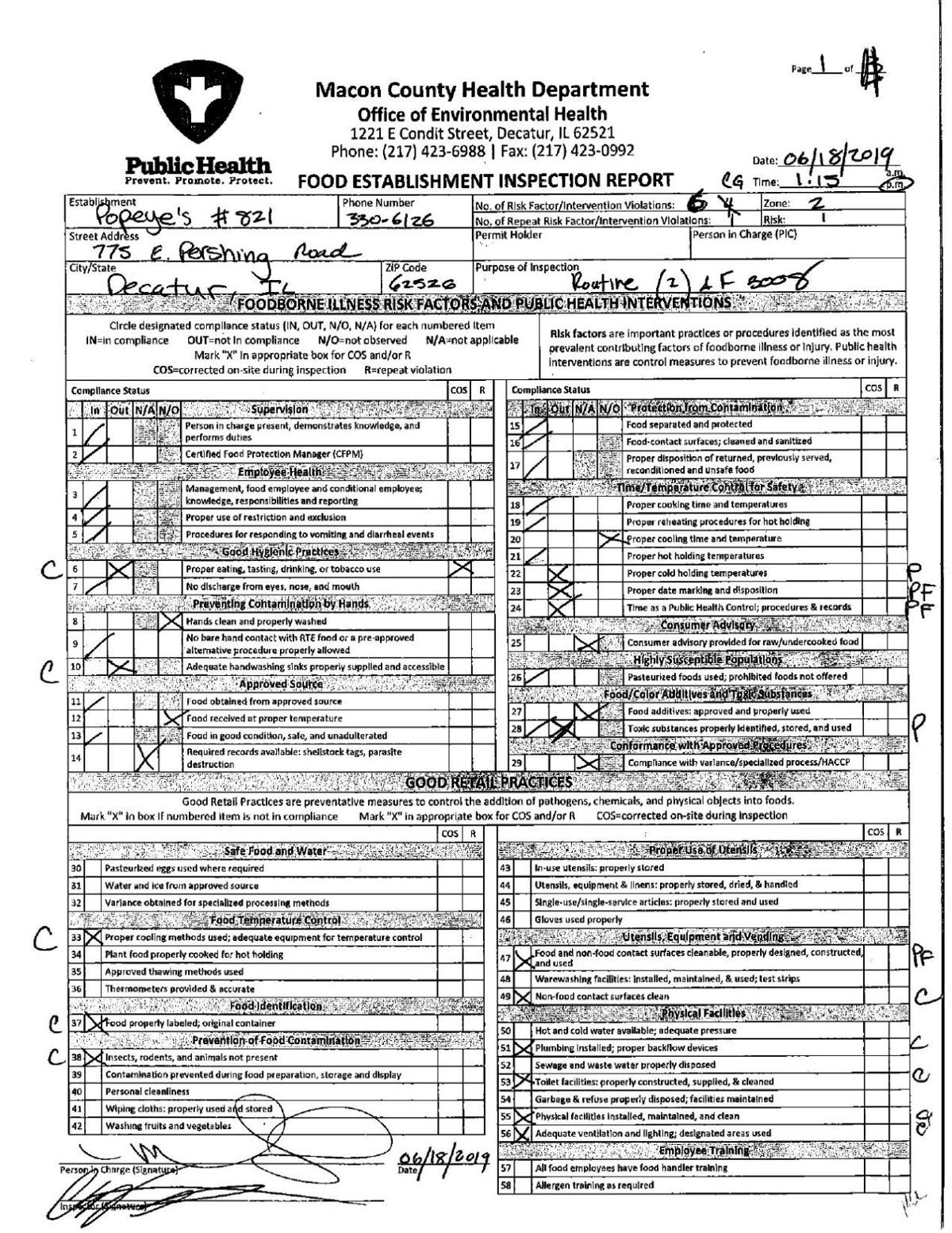 Popeyes Health Dept. Report