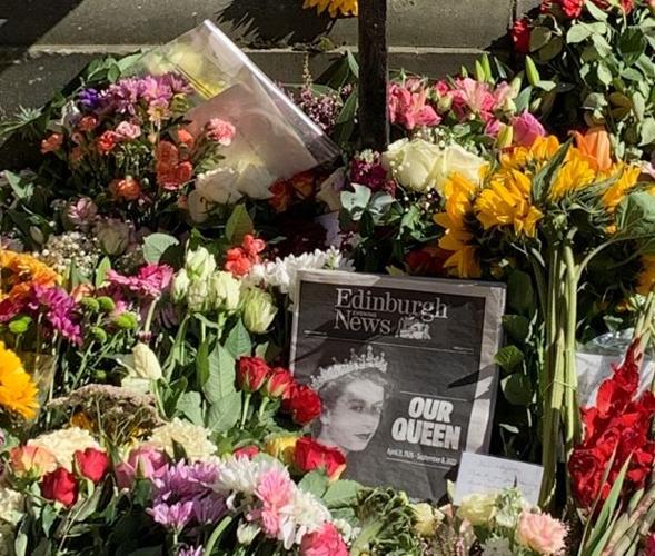 Flowers outside St. Giles Cathedral, Scotland