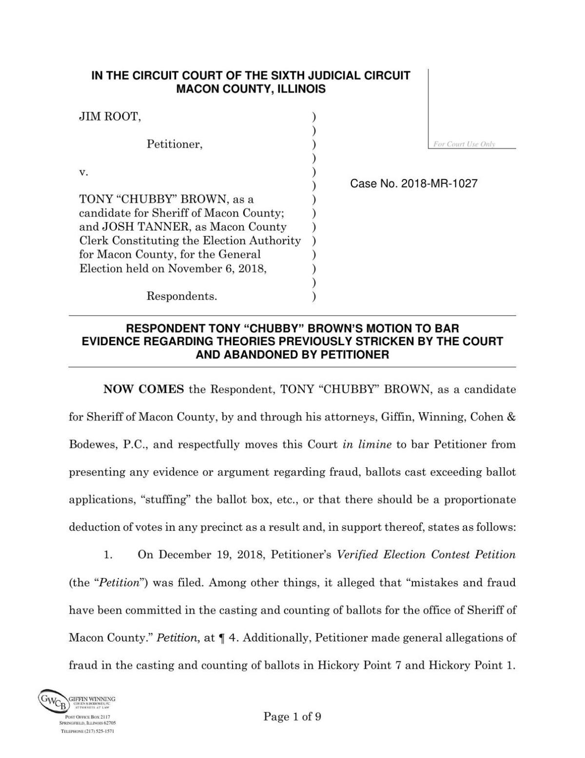 Brown: Motion to bar regarding abandoned theories