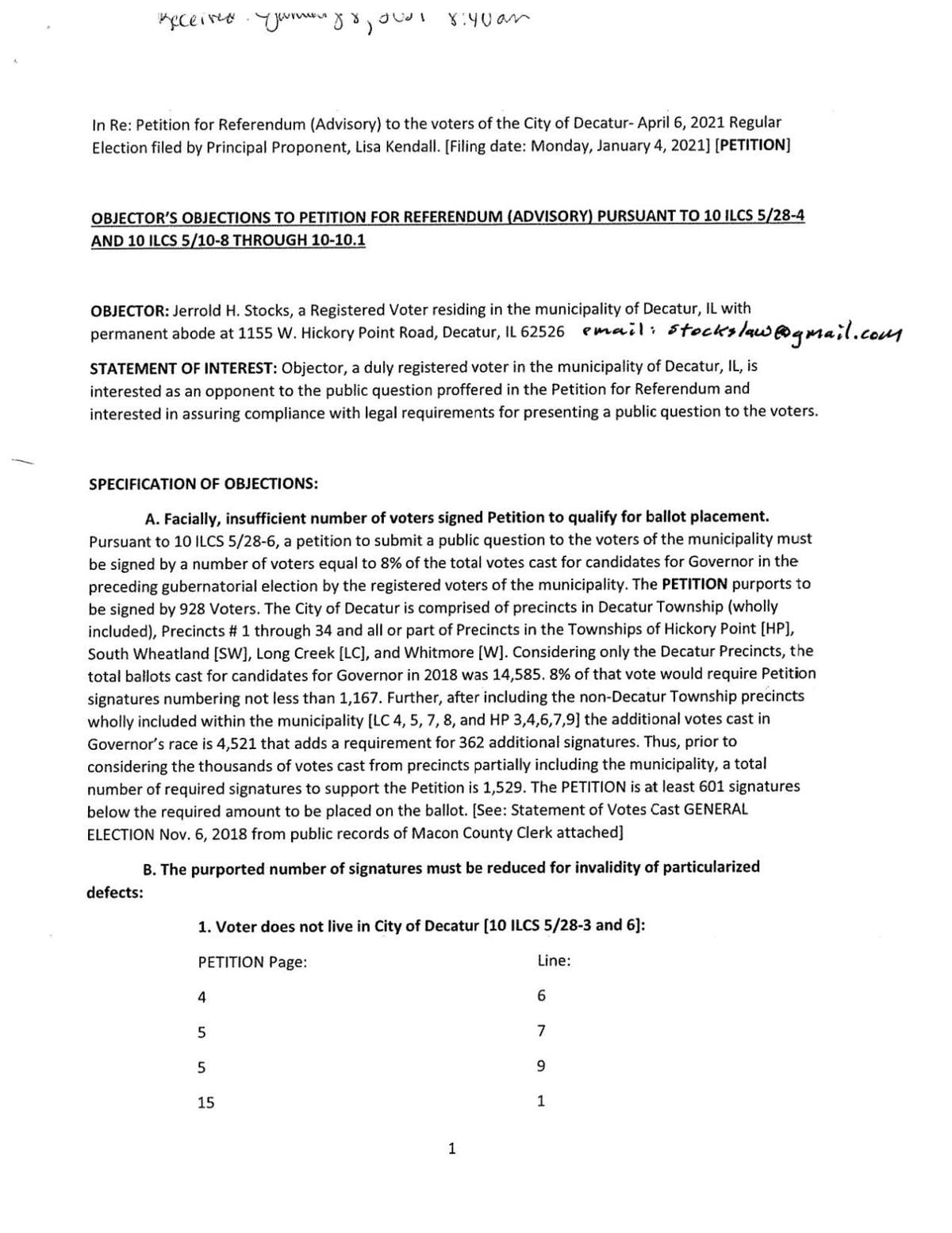 Jerrold Stocks objection
