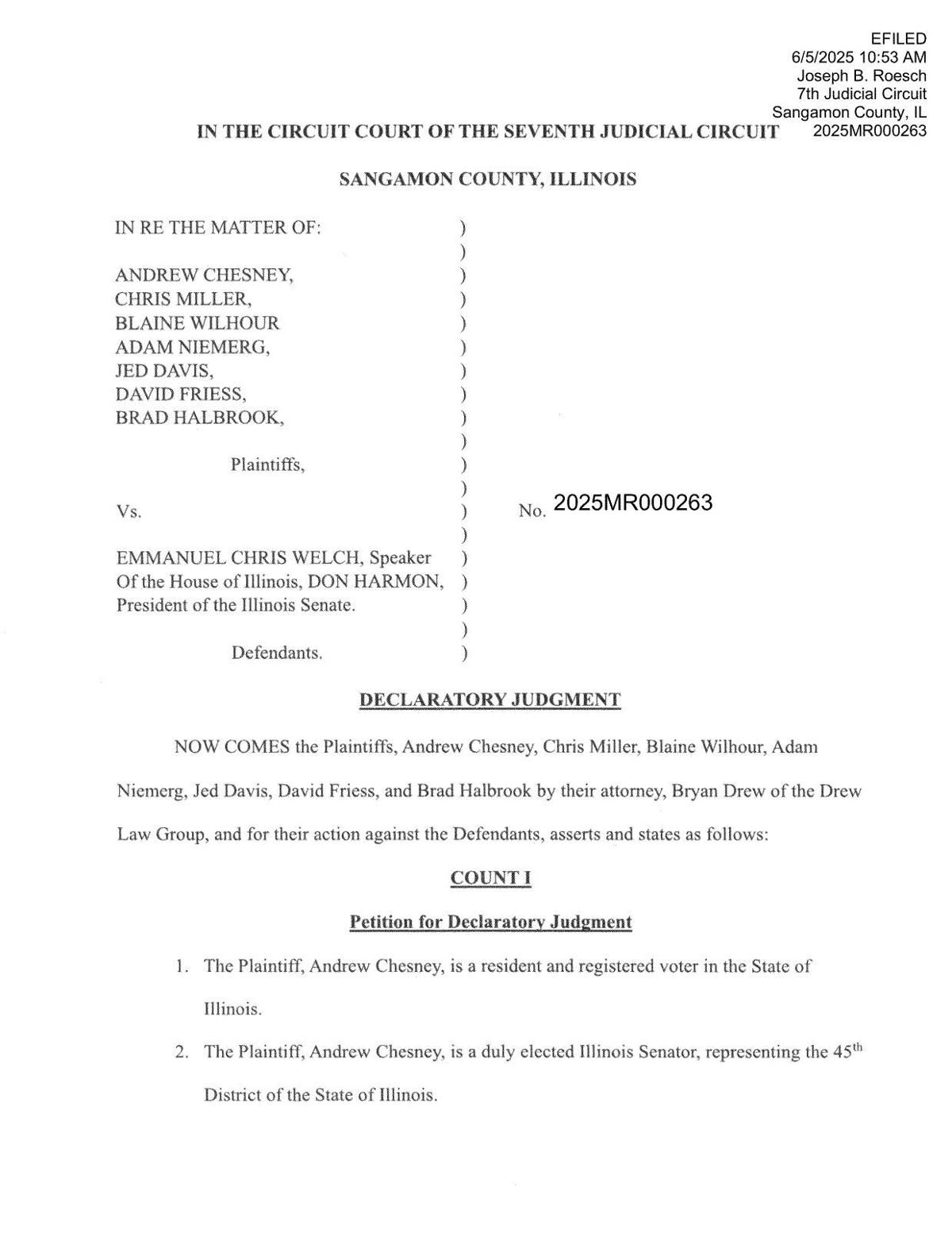 Illinois Freedom Caucus Lawsuit June 2025