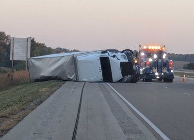 Semi flipped in Logan County