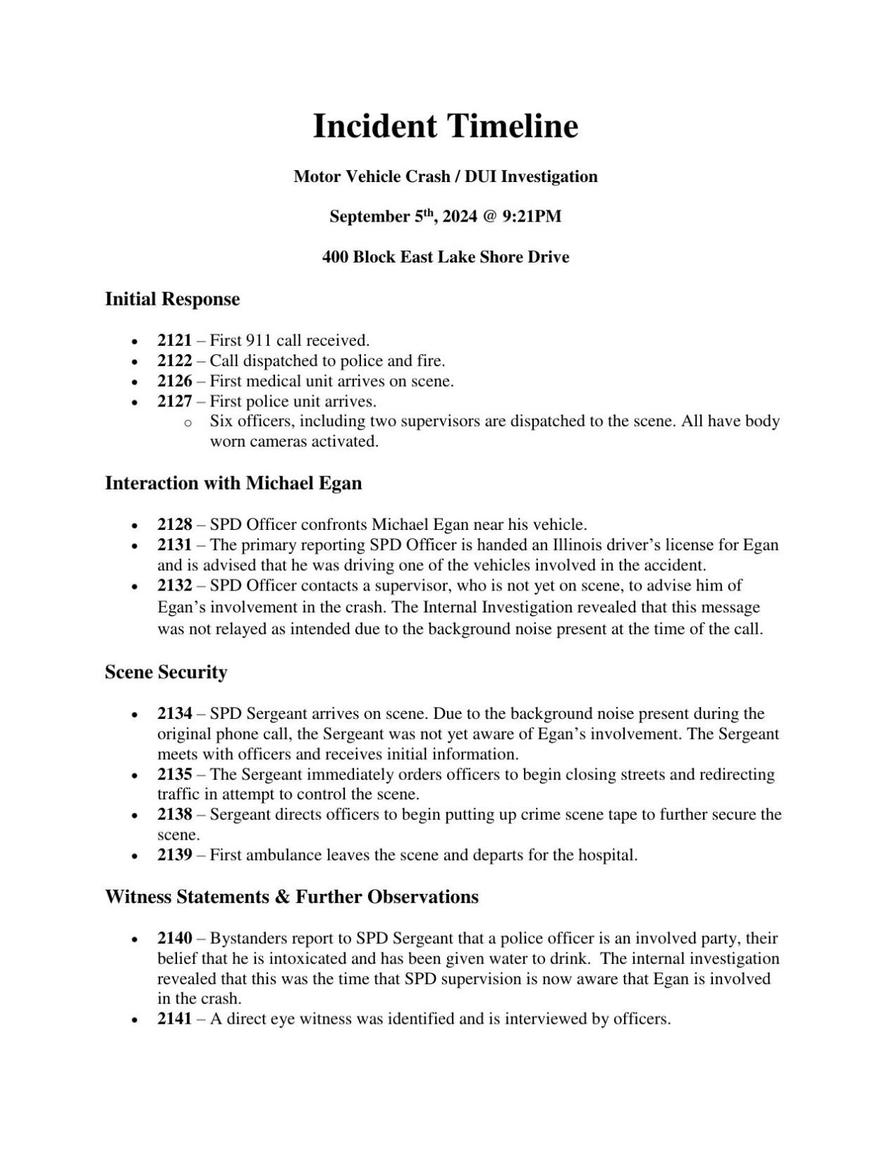 Egan DUI Crash Incident Timeline