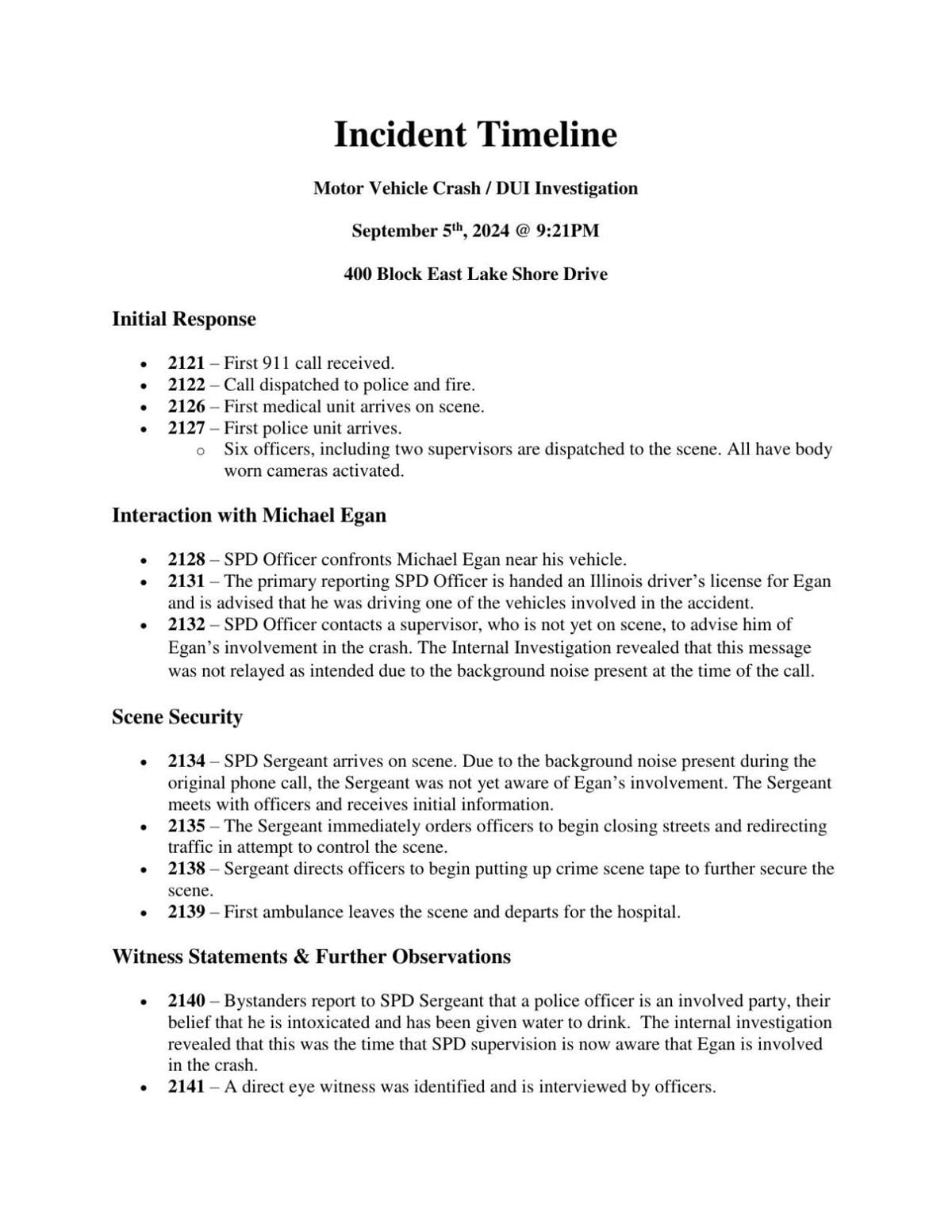 Egan DUI Crash Incident Timeline