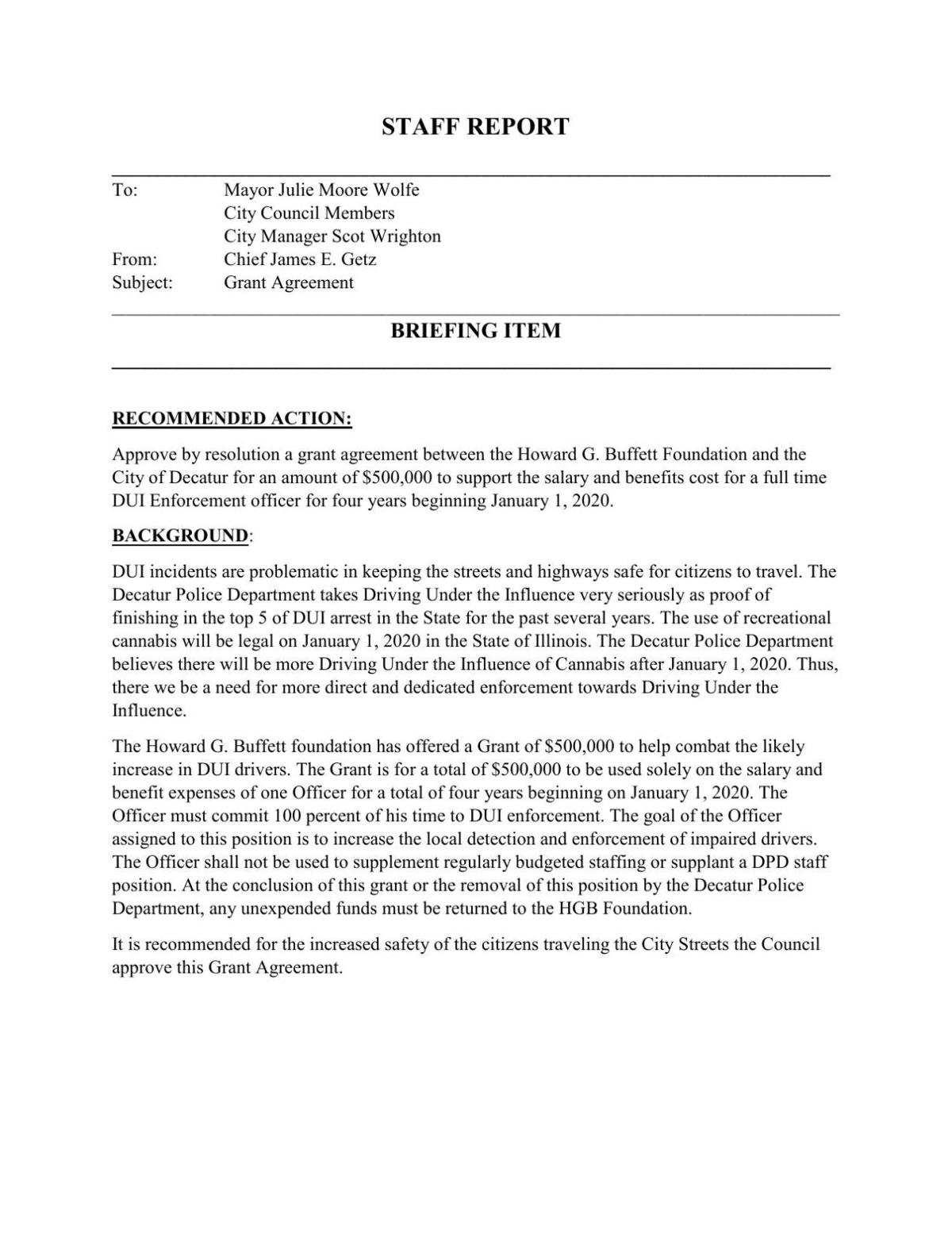 Getz letter - DUI officer