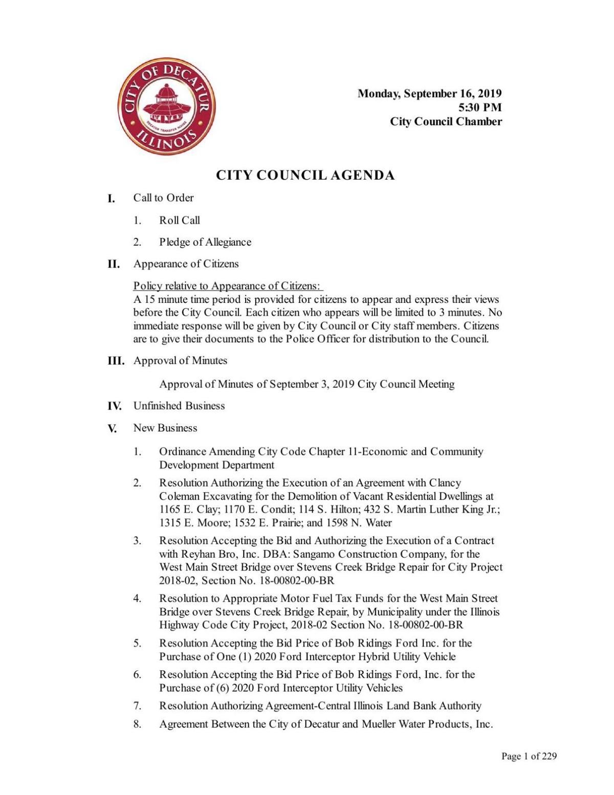 Decatur City Council 9/16/19 Packet