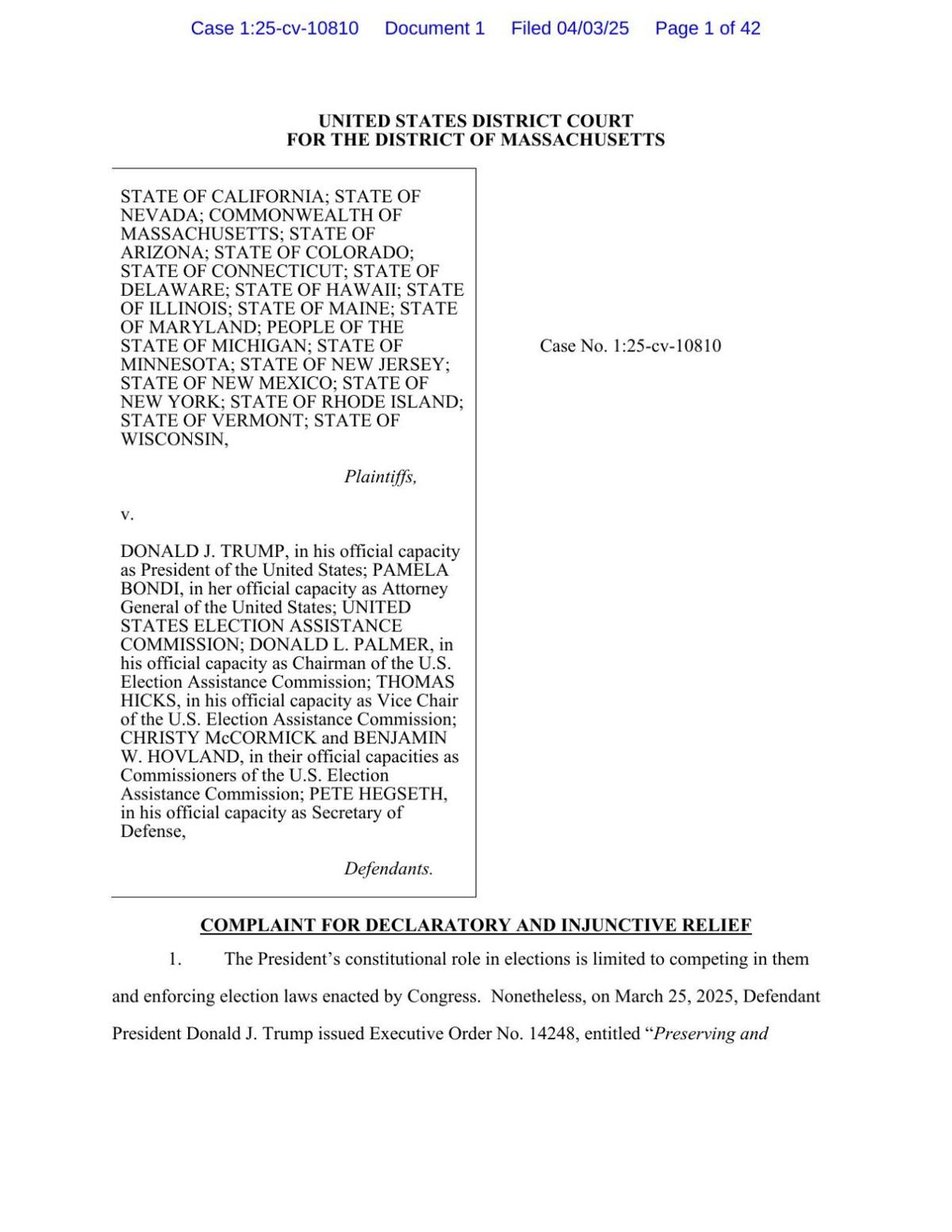 Lawsuit Against Voting Executive Order