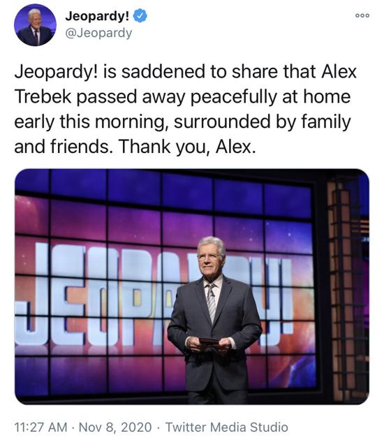 Jeopardy! host Alex Trebek dies at age 80 | Top Stories ...