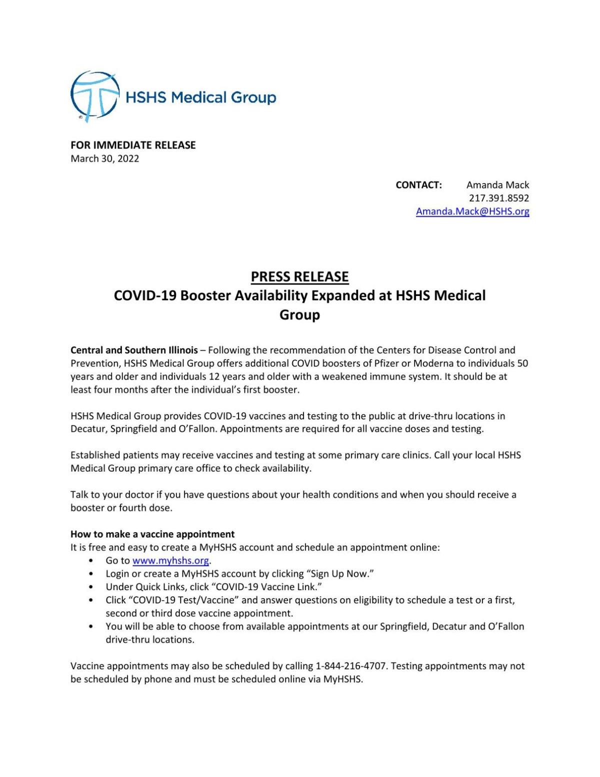 HSHS additional COVID-19 boosters