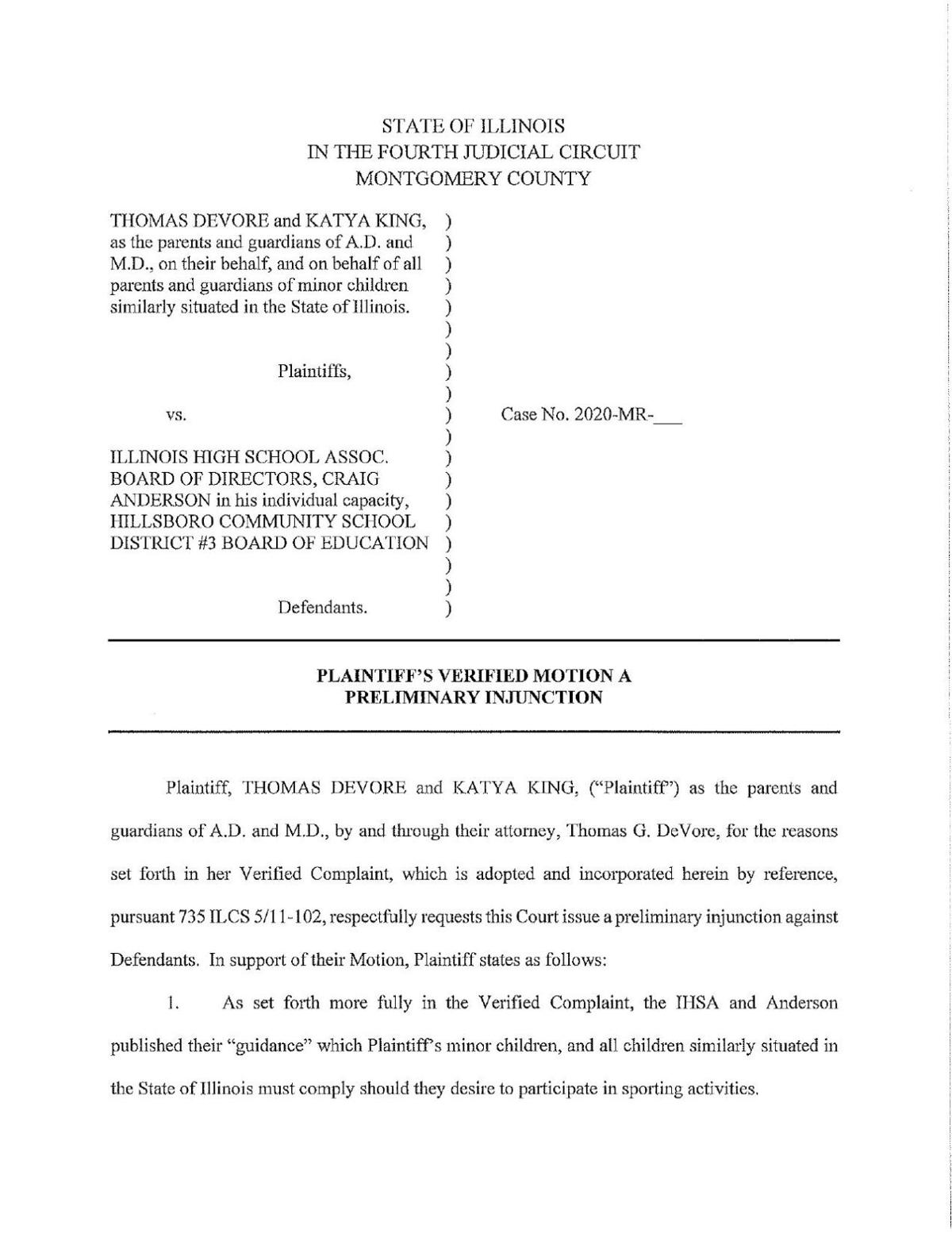 IHSA lawsuit preliminary injunction