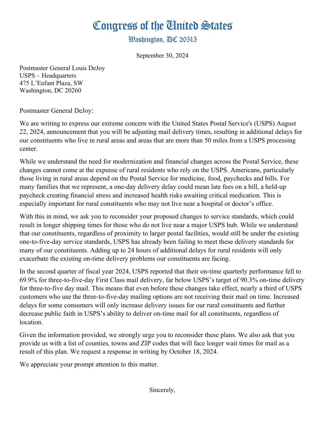 Rural USP Delivery Letter Signed