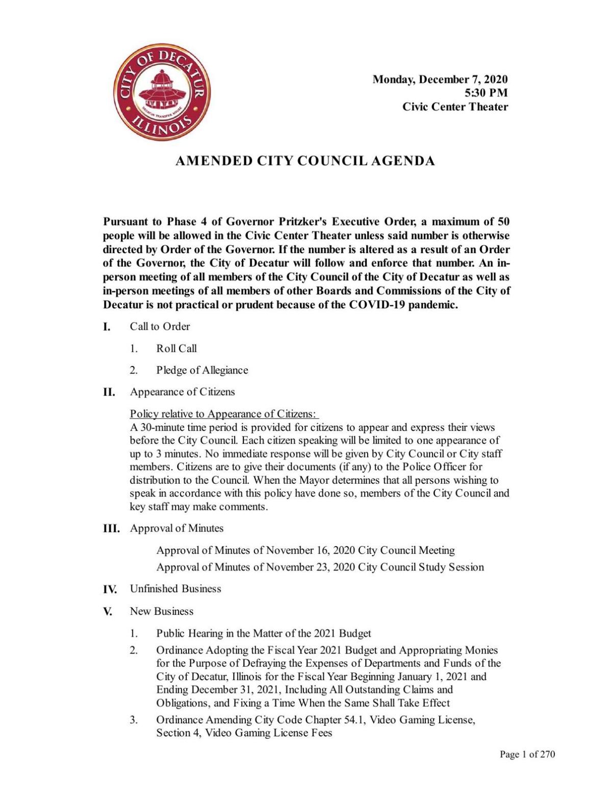 Decatur City Council meeting packet - 12/7/2020