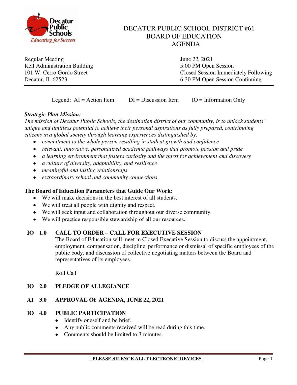 DPS June 22, 2021 agenda