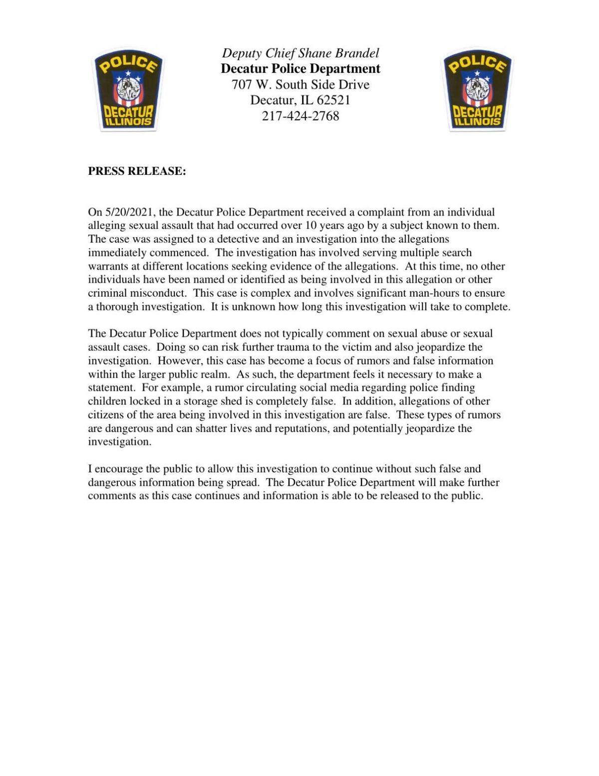 Sex Assault Investigation