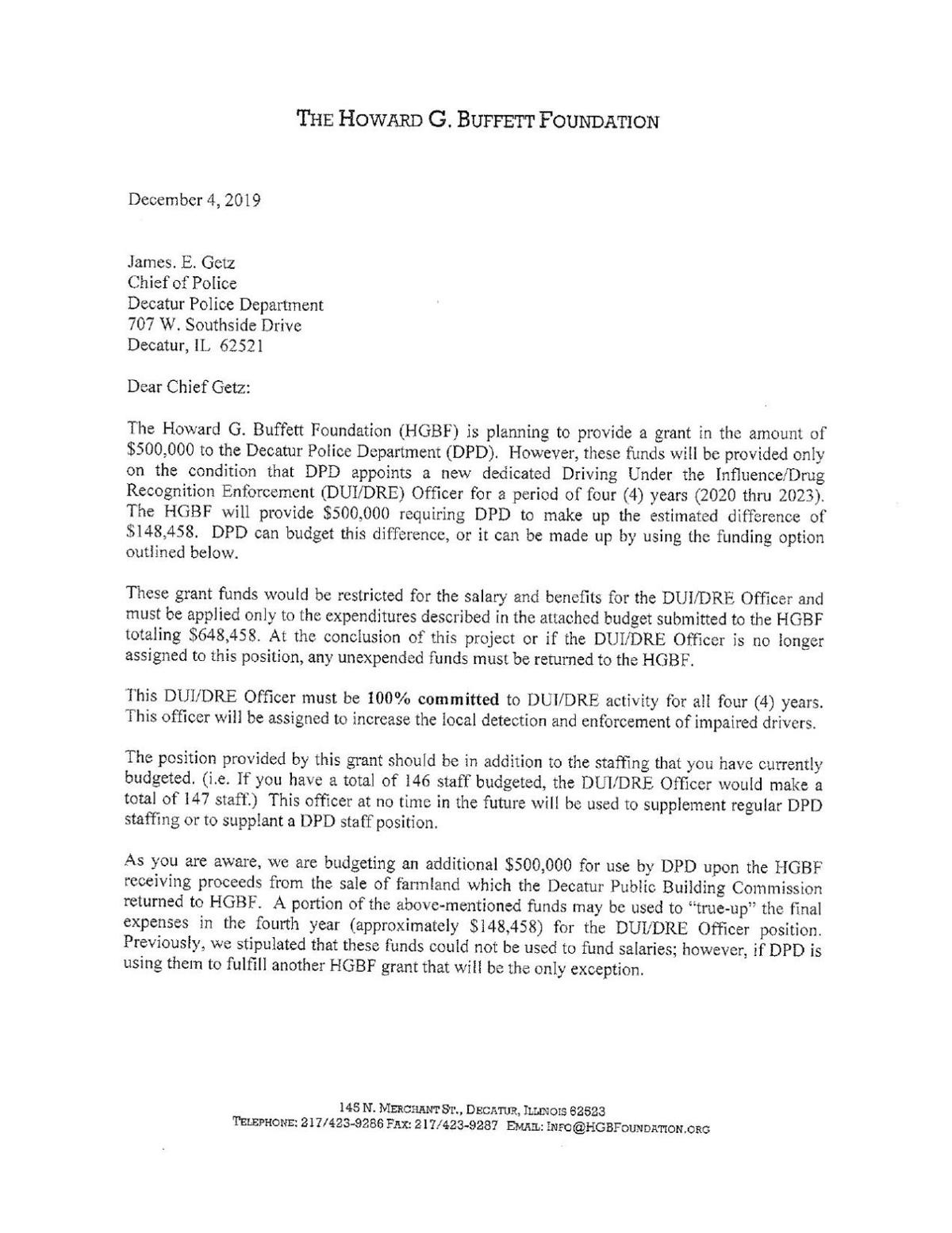 HGB Foundation grant letter