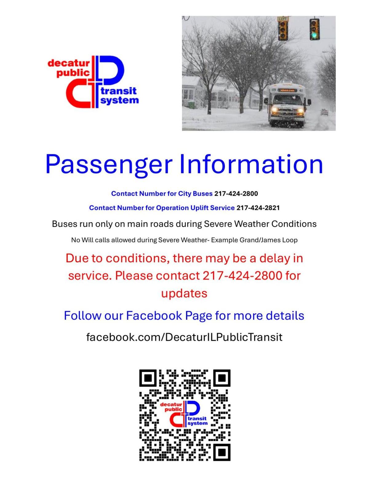 Snow Emergency bus information for Decatur