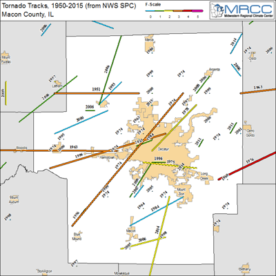 Macon County Tornadoes Since 1950