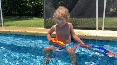 Child swimming, pool, summer, playing, swimsuit