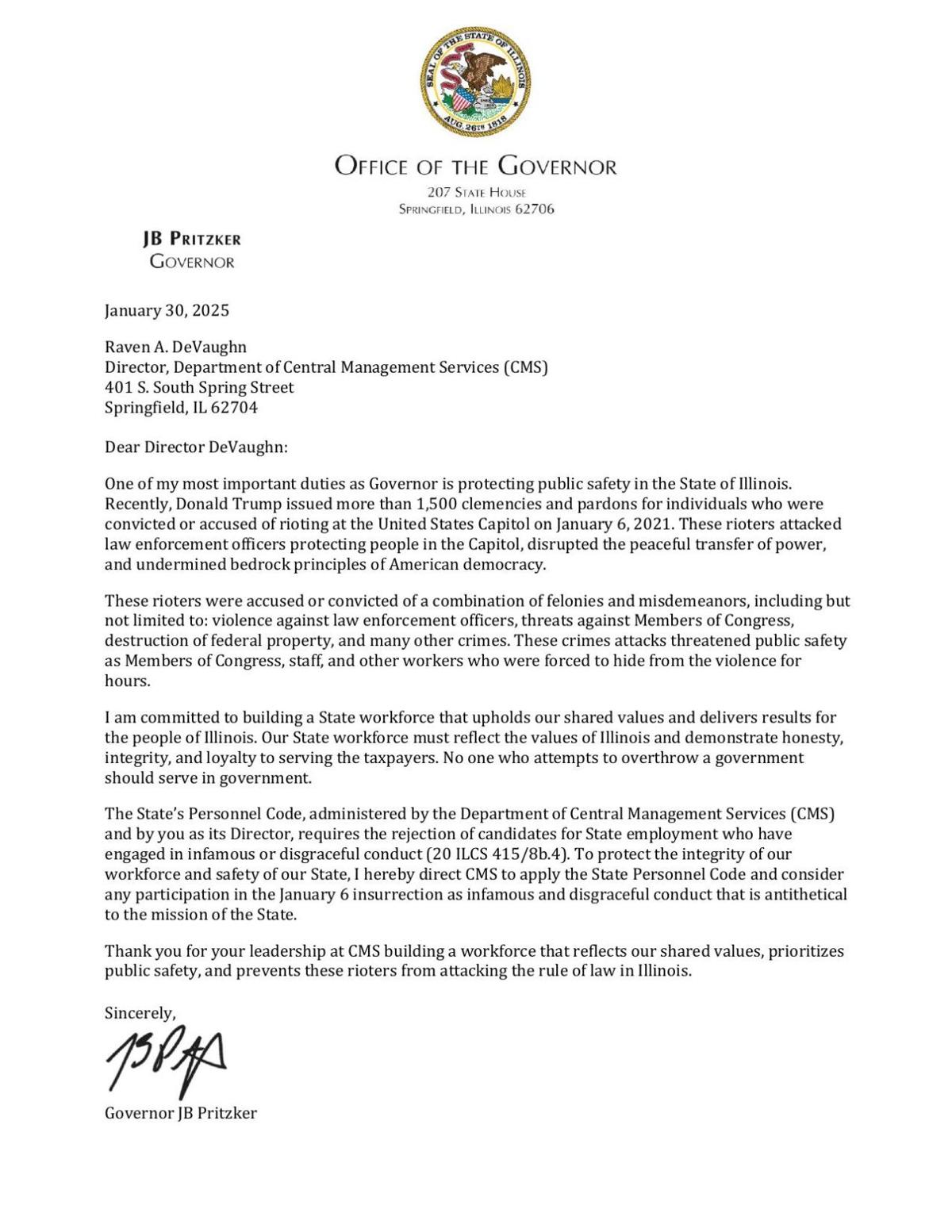 Pritzker Letter to DeVaughn