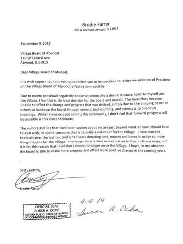 Brodie Farrar letter