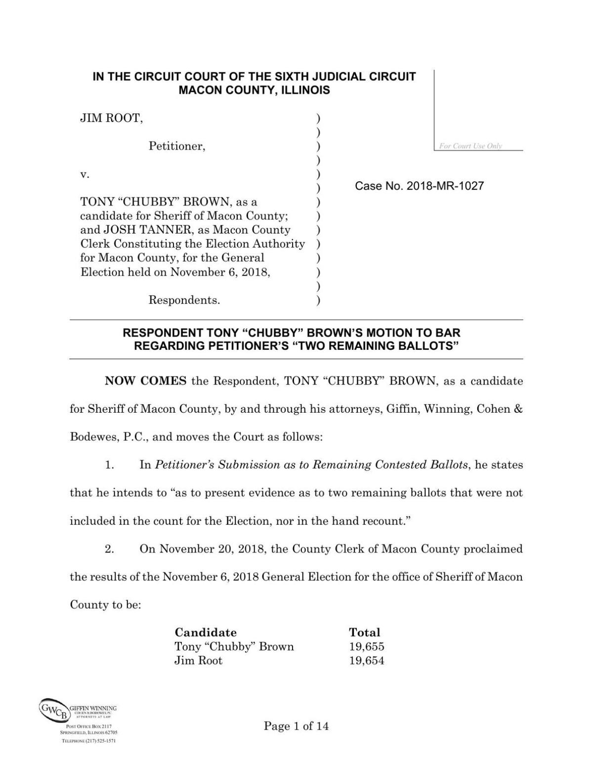 Motion to Bar Regarding Found Ballots