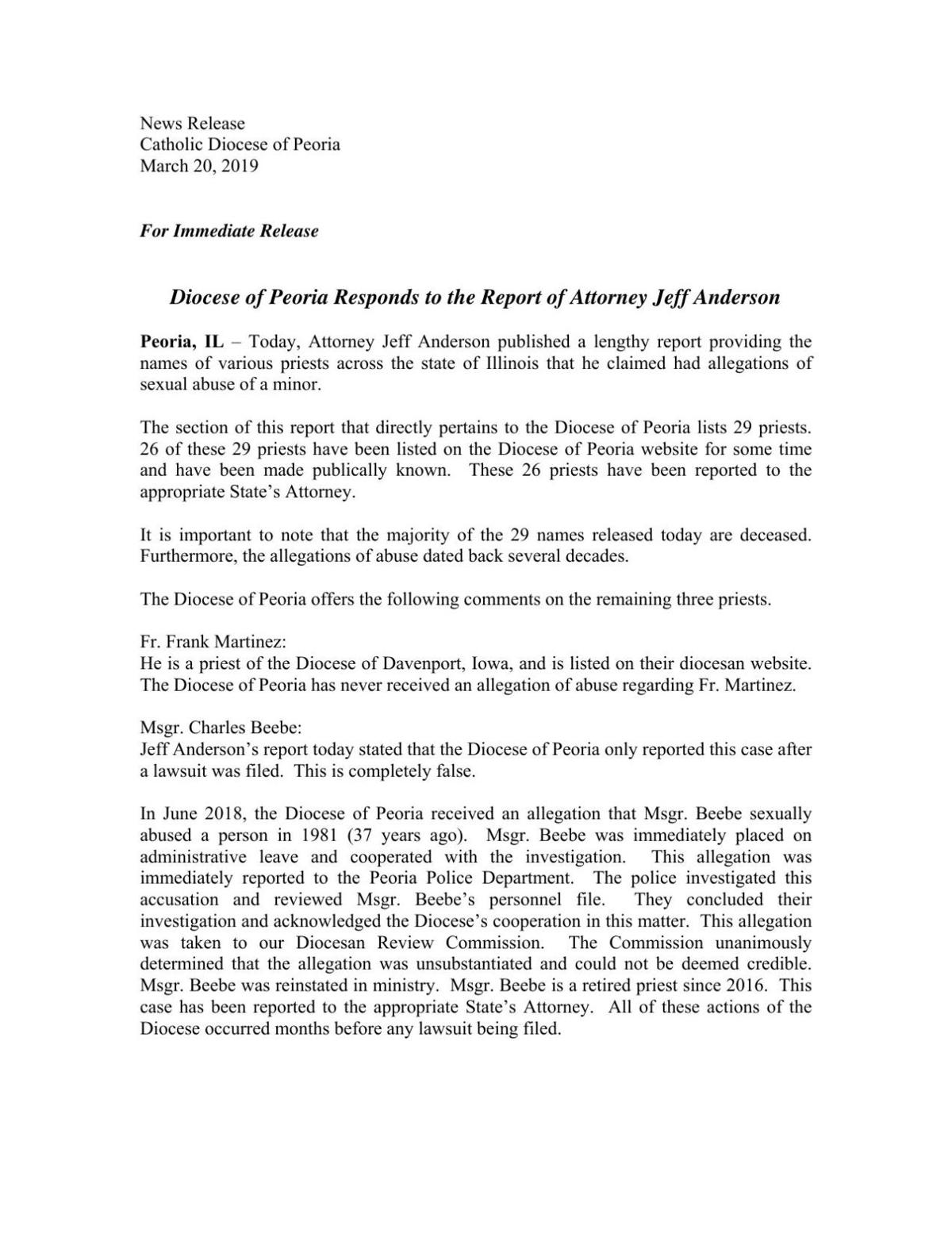 Diocese of Peoria response