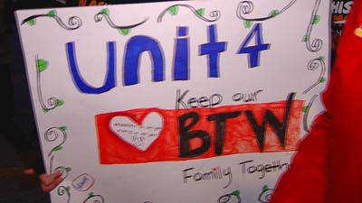Parents and teachers rallying for Unit 4 employees