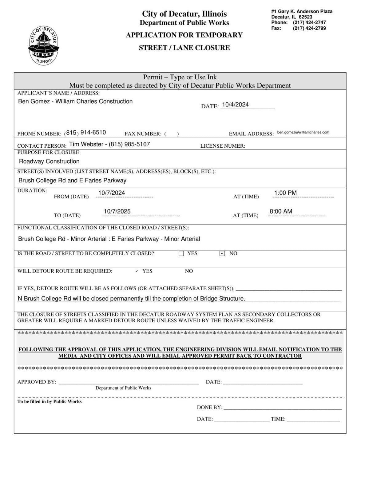 Brush College road closure information