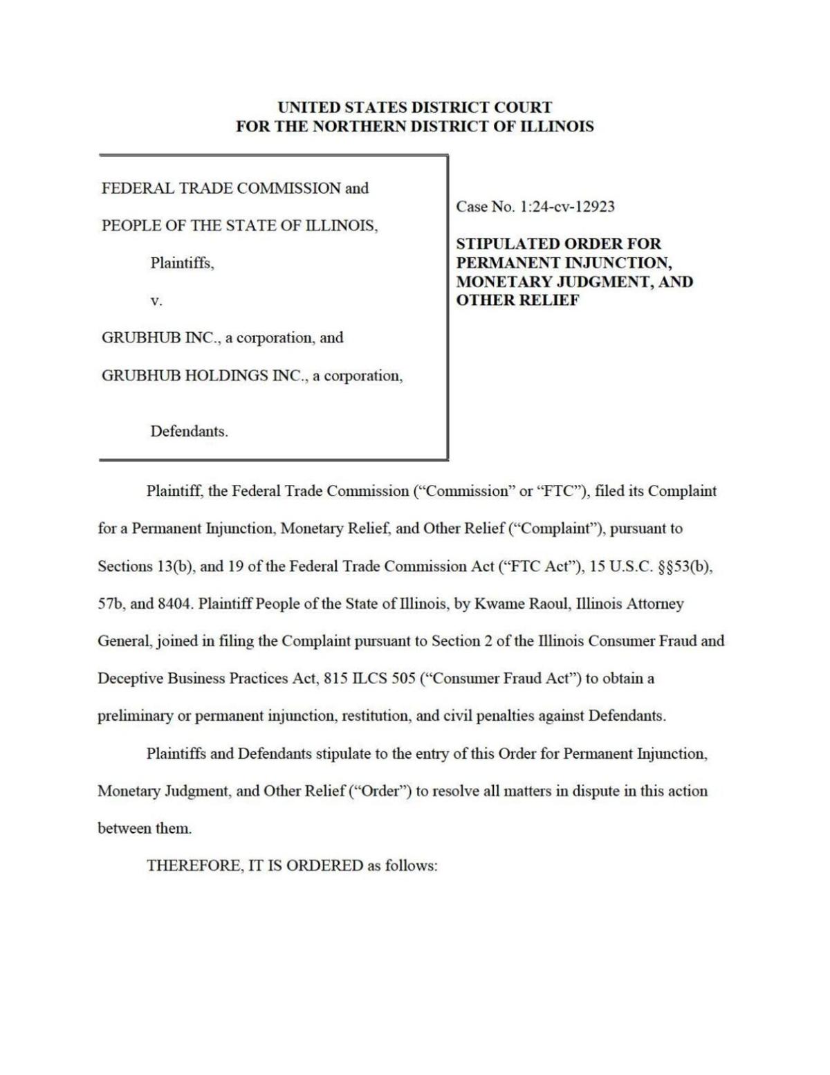 Grubhub Proposed Settlement