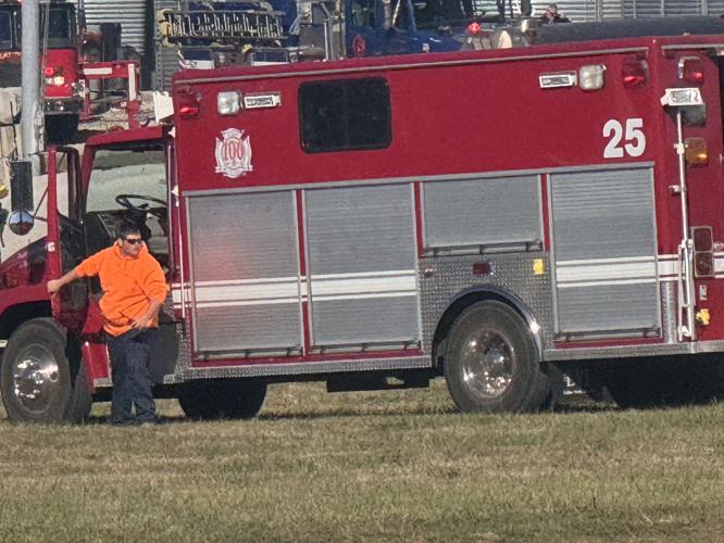 A firetruck outside Coles Station near Mattoon
