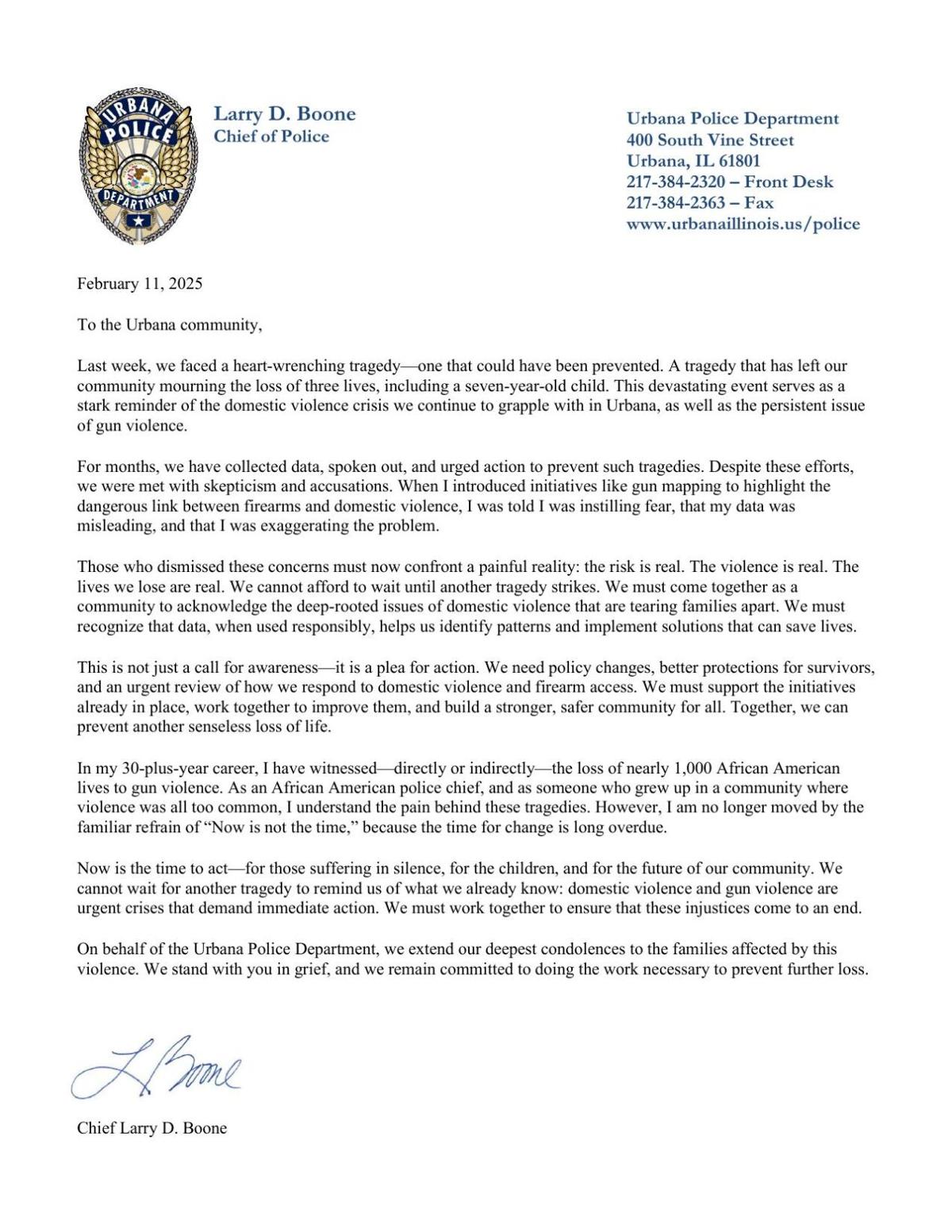 Chief Boone's Message on Gun Violence