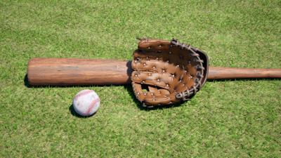 Baseball bat and glove