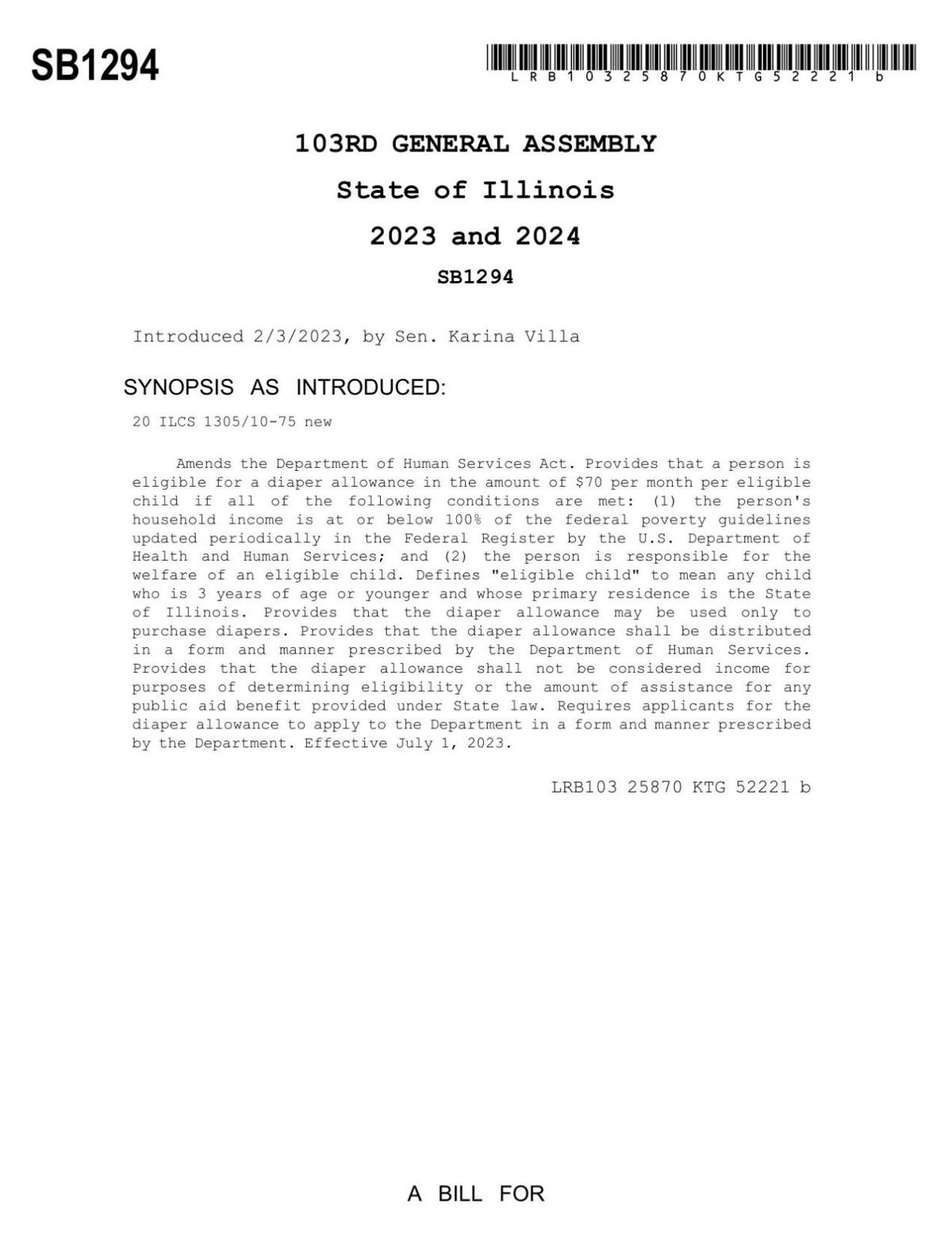 SB1294 Diaper Stipend