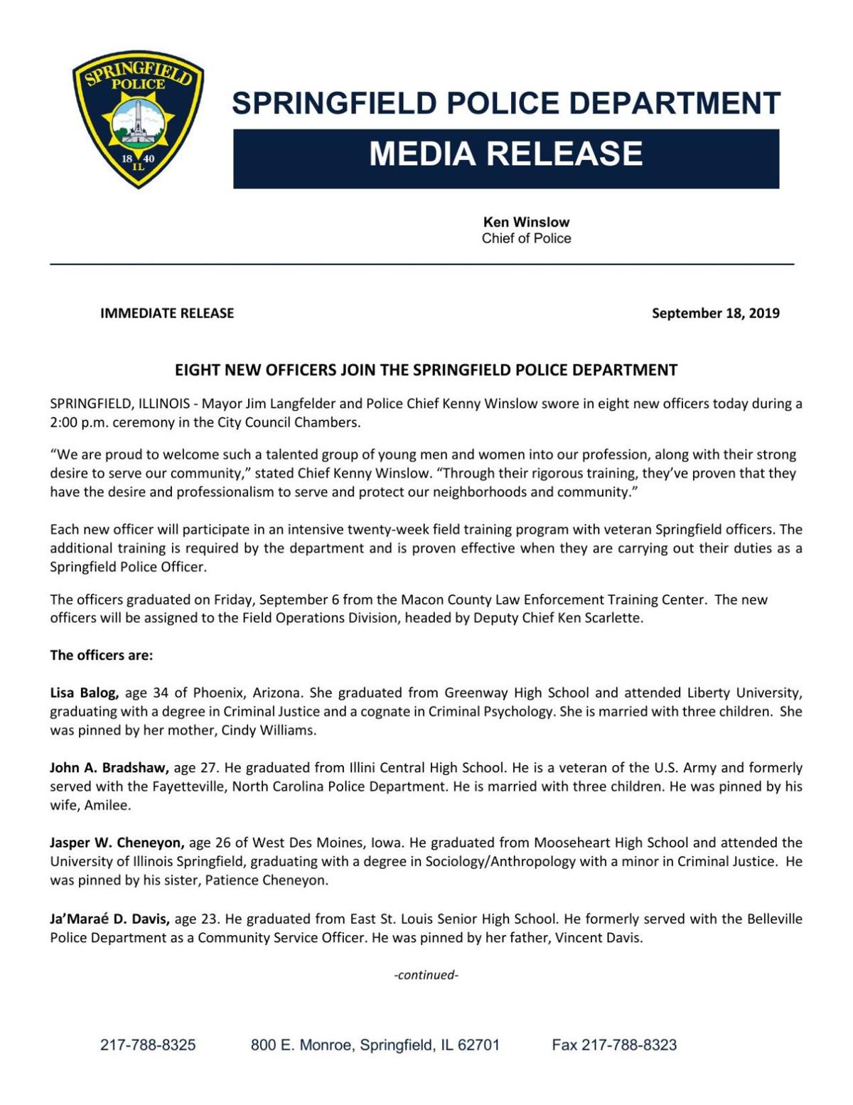 SPD new officers - 9/18 Press Release