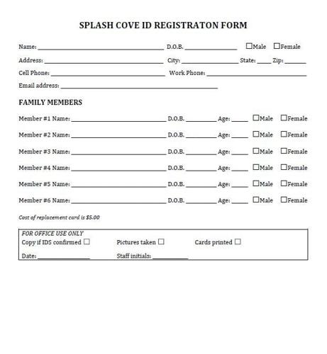 Splash Cove ID form