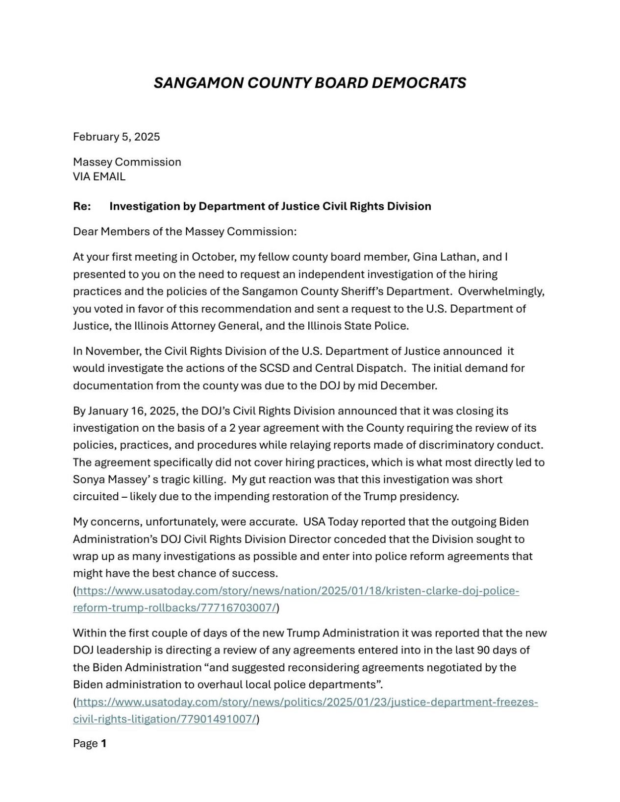 Sangamon County Board Democrats ask for investigation